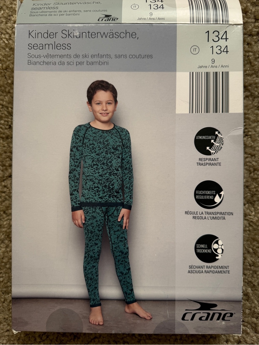 Kids Thermal wear layer Set in Teal Pattern